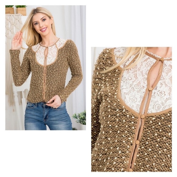 ONLY 1 LEFT, Size Medium Boho Brown and Ivory Ryu Top, Textured with Dot Detail - Picture 4 of 15